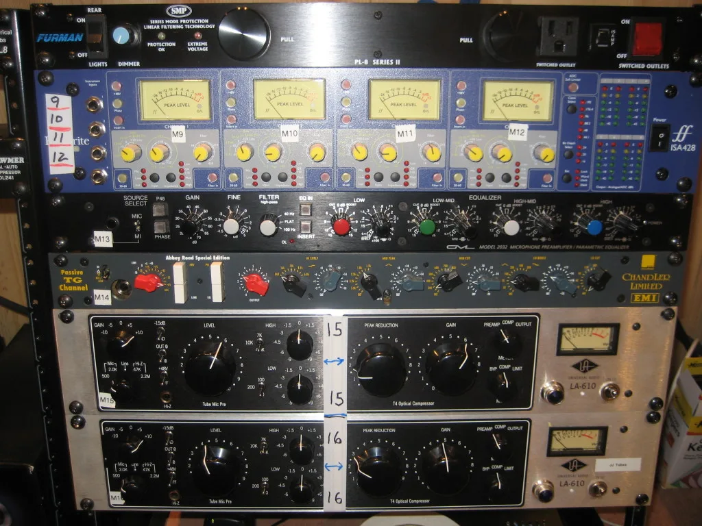 Preamps 9-16: Focusrite ISA428; Massenberg GML2032; Chandler EMI/Abbey Road; LA-610(2). Power Conditioner vs UPS: Music Studio Comparison