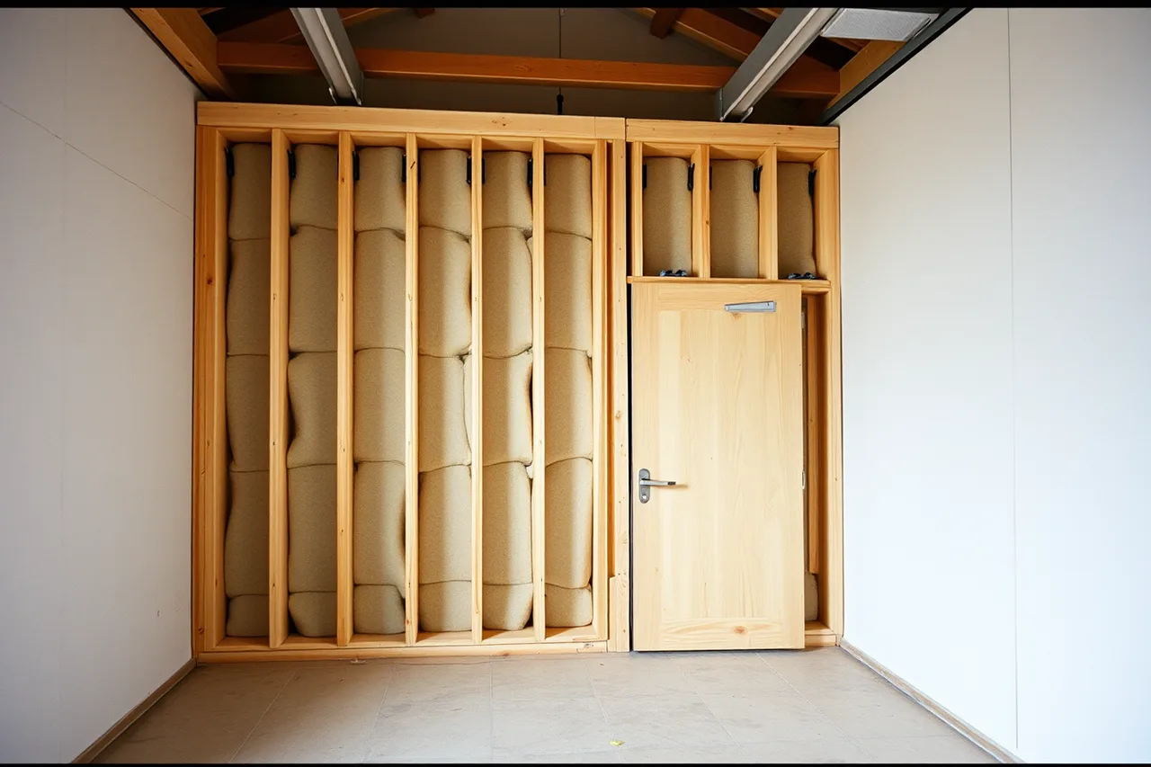 Independent acoustic wall frame with insulation built inside a studio room (Music studio lease costs with the hidden lines included)